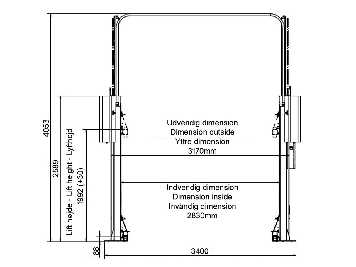 Consul - Premium EL 2.40 - 2 Søjlet Clear floor Autolift - 4000kg - (540609)